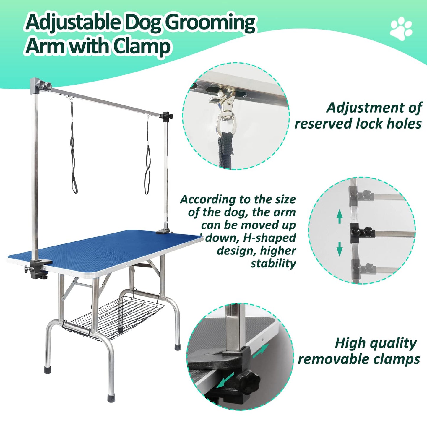 LOVMOR 42 Inch Dog Grooming Table,Adjustable Home Pet Grooming Tables with Arm/Noose/Mesh Tray