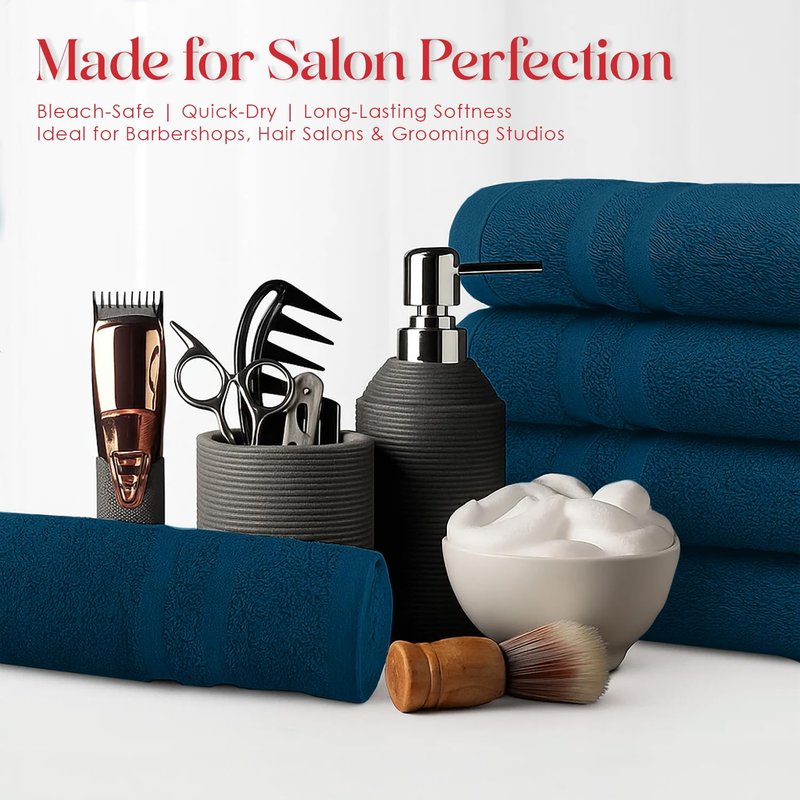 RIVERSIDE Pack of 24 Salon Towels Set – 16 x 26 Inches, 100% Ring Spun Cotton Highly Absorbent and Quick Dry Towels for Salon, Hand, Barber, Gym, Home & Hair Care, Navy Blue
