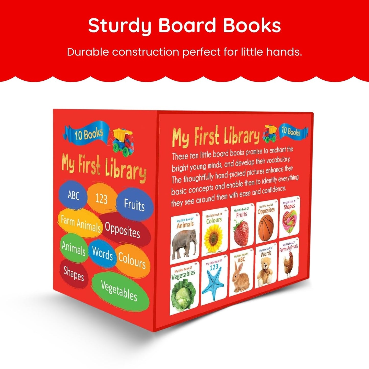 My First Library Boxset of 10 Board Books for Kids, Babies, Toddlers (Ages 1–3) Learn ABC, Numbers, Colors, Animals & More Learning (English Edition) Mini Book Gift Set Baby Showers, Birthdays & Preschool
