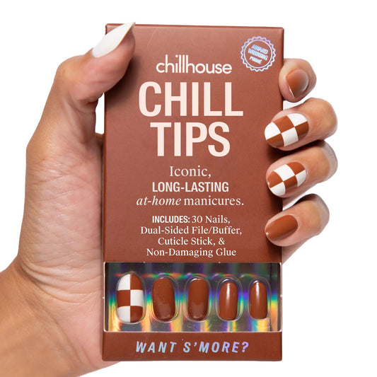 Chillhouse - Chill Tips, Press on Nails Kit - Want S'more? (Oval) - 24 Nail Shapes & Sizes - Up to 2 Weeks of Wear - Customizable Fit - Reusable - Latina Founded & Women Owned - Beauty & Self Care