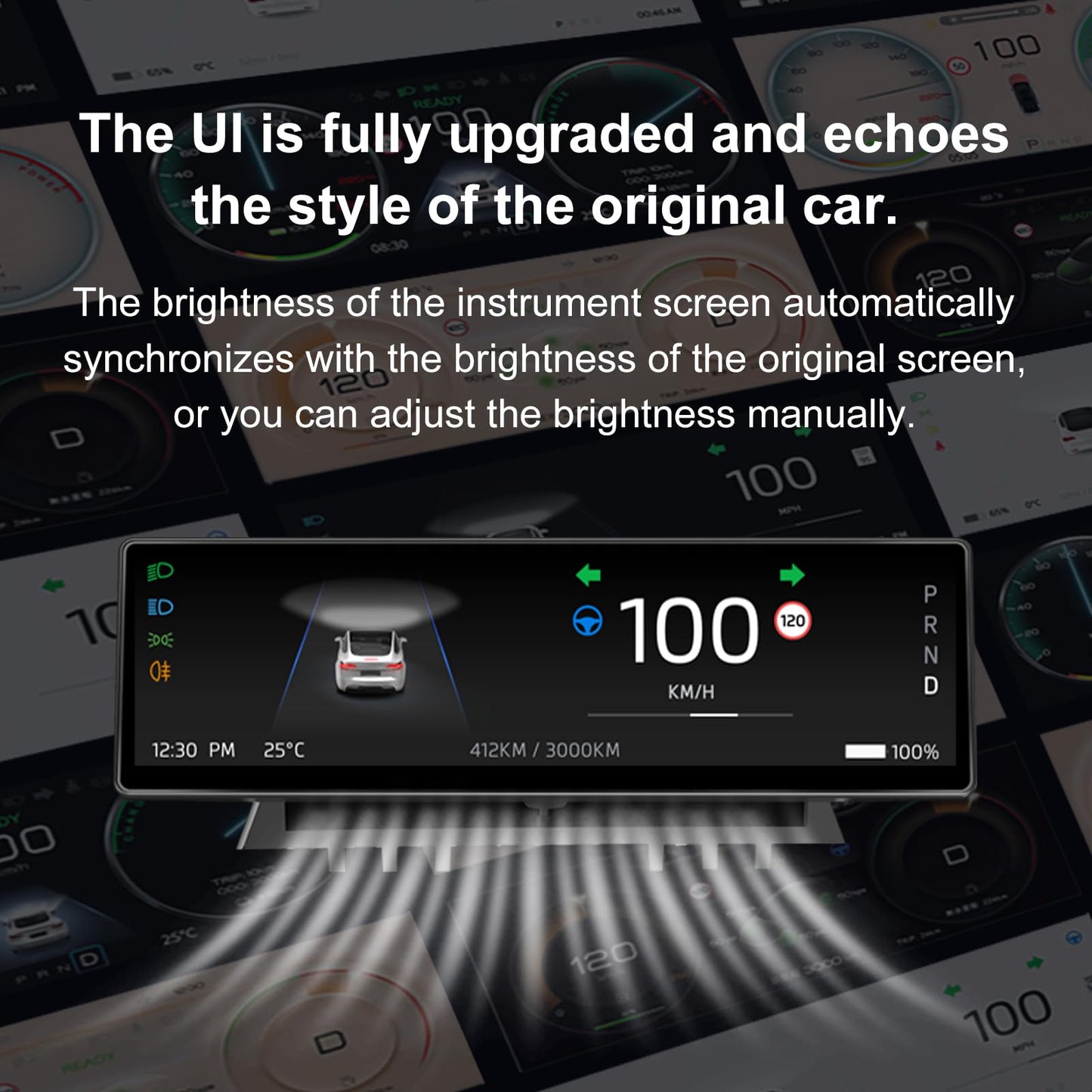 Tesstudio Head Up Display for Tesla Model 3 2017-2023 & Model Y 2019-2024,8.8" Touch Screen Instrument Cluster with CarPlay & Android Auto Real-Time Vehicle Info Display