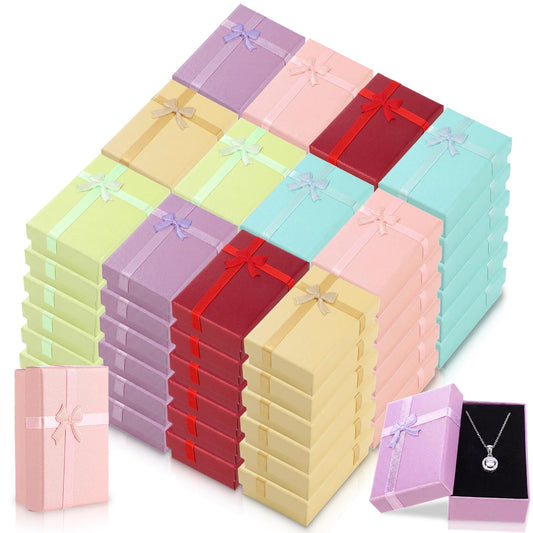 Landical 72 Pcs Jewelry Boxes Gifts Box Set Bulk Small Cardboard Jewelry Gift Container with Bow for Ring Necklaces Earring Bracelet, Assorted Colors 2 x 3.1 x 1.1 Inch (Pastel Colors)