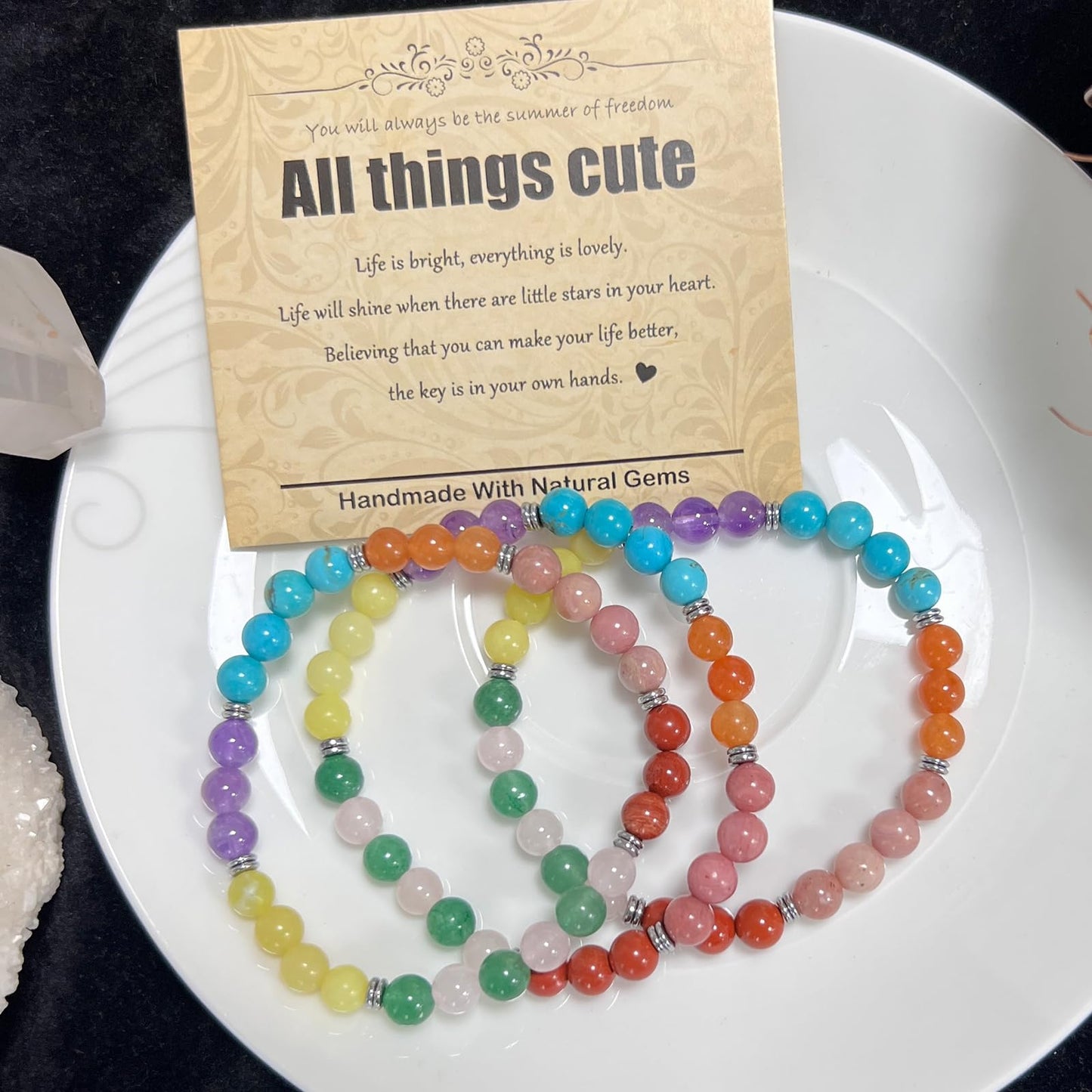 CHCCOYE 6mm Natural Healing Gemstone Bracelet Handmade Yoga Stretch Elastic Bracelet Stress Relief Crystal Jewelry for Men and Women (6mm All things cute)