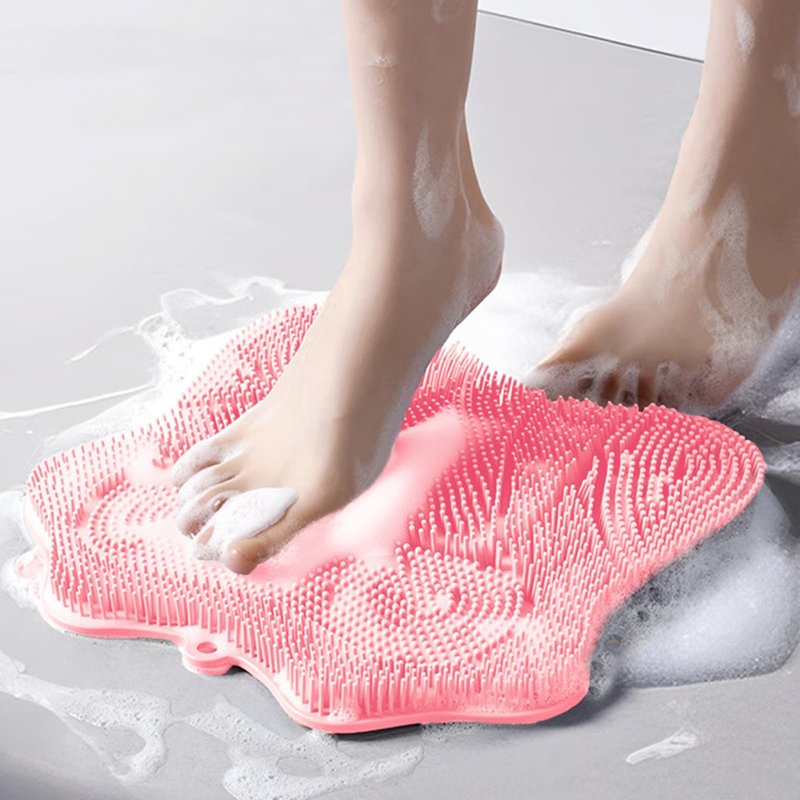 Easkite Shower Foot Scrubber, Shower Foot and Back Scrubber with Suction Cups, Shower Silicone Foot Washer for Exfoliating Massage（Pink）