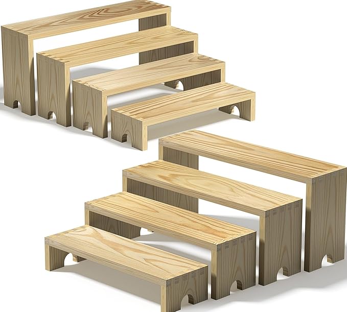 2 Set Large Wooden Tiered Riser Display Stands for Vendor Events,Stackable Perfume Organizer Cologne Stand for Men Women,Wooden Cupcake Dessert Stand,Wood Dessert Table Display Set,Food Display Risers for PartyÃ¯Â¼Â12-11.2-10.4-9.6INÃ¯Â¼Â
