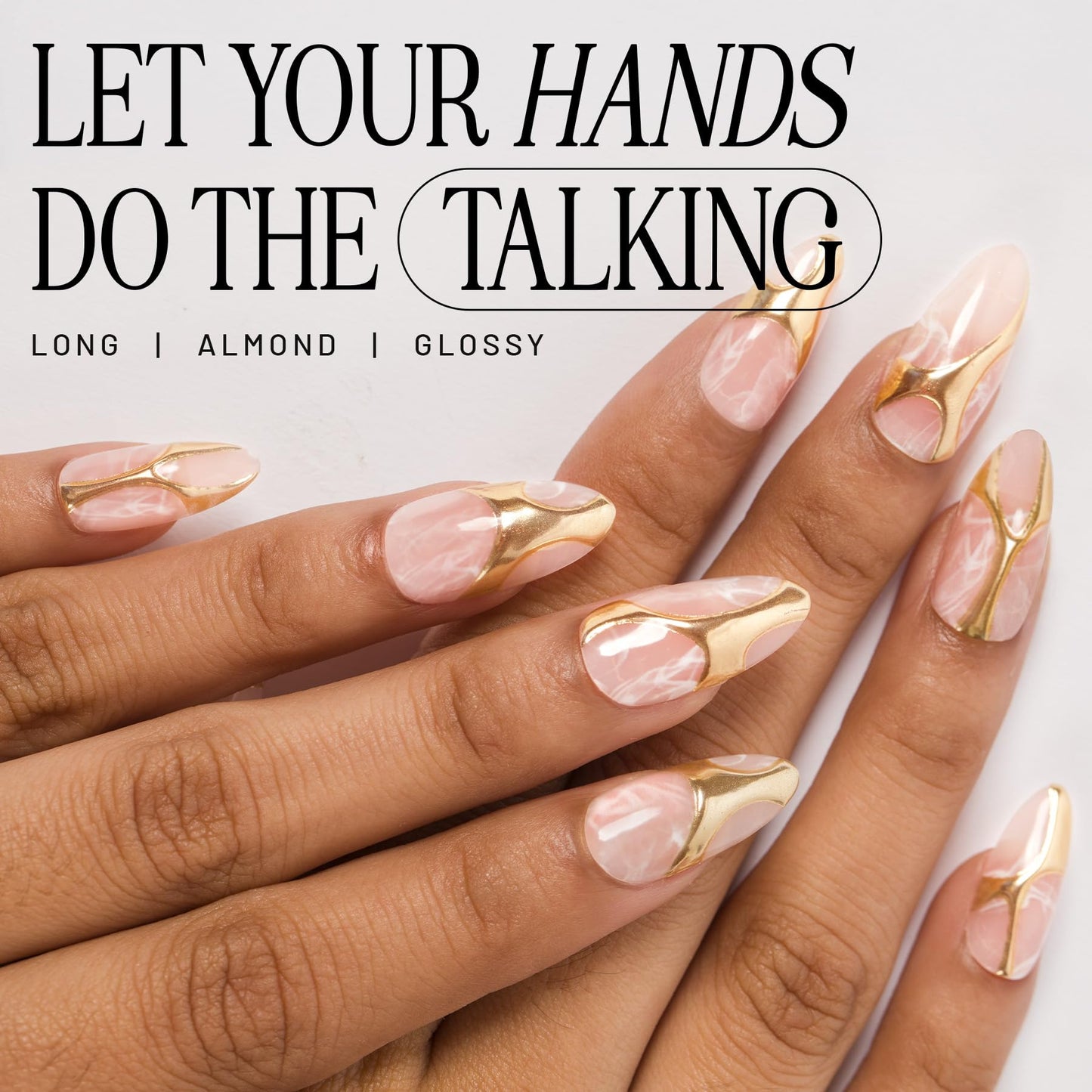 Lilac St - Press On Nails, Gold In My Veins (30 Nails, 15 Sizes) - Long, Almond, Glossy, Opaque - Brush On Nail Glue, Nail File, Cuticle Stick, Prep Pad - Reusable - Cruelty Free, Vegan, Women Founded