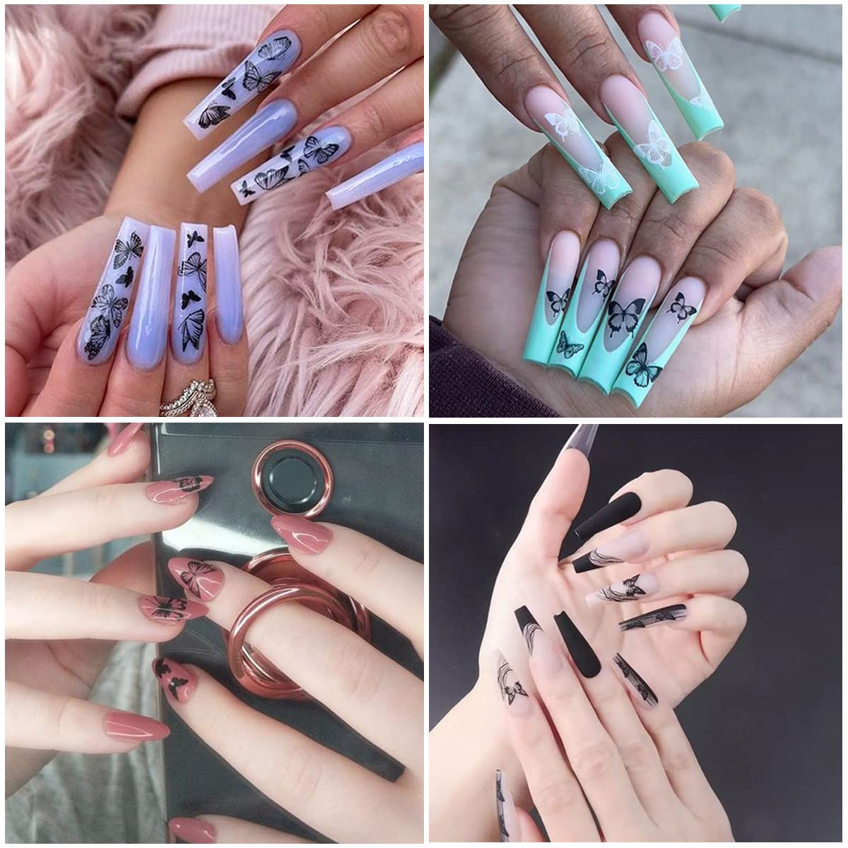 6 Sheets Butterfly Nail Art Stickers Decal 3D Self-Adhesive Nail Decals Holographic Black White Butterflies Star Nail Art Supplies Butterfly Designer Nail Stickers for Acrylic Nails Art Decorations