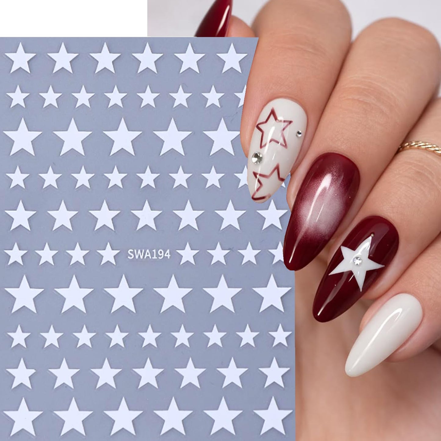 6 Sheets 3D Star Nail Stickers for Nail Art - Self-Adhesive Red Blue White Star Nail Decals, Patriotic 4th of July Independence Day Nail Supplies Sticker for Women DIY Manicure Decor Nails Accessories