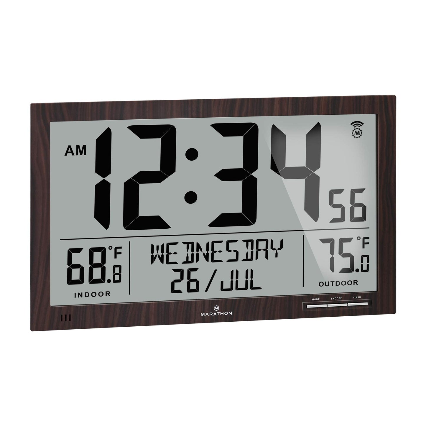 MARATHON Atomic Full Calendar Clock with Extra Large Digits Indoor and Outdoor Temperature