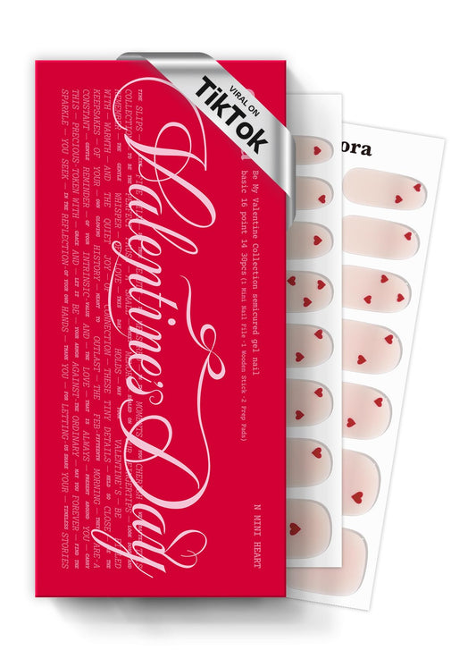 ohora Semi Cured Gel Nail Strips (N Mini Heart) - Salon-Quality Valentines Nails, Works with Any Lamps, Long Lasting, Easy to Apply & Remove, Chip Resistant