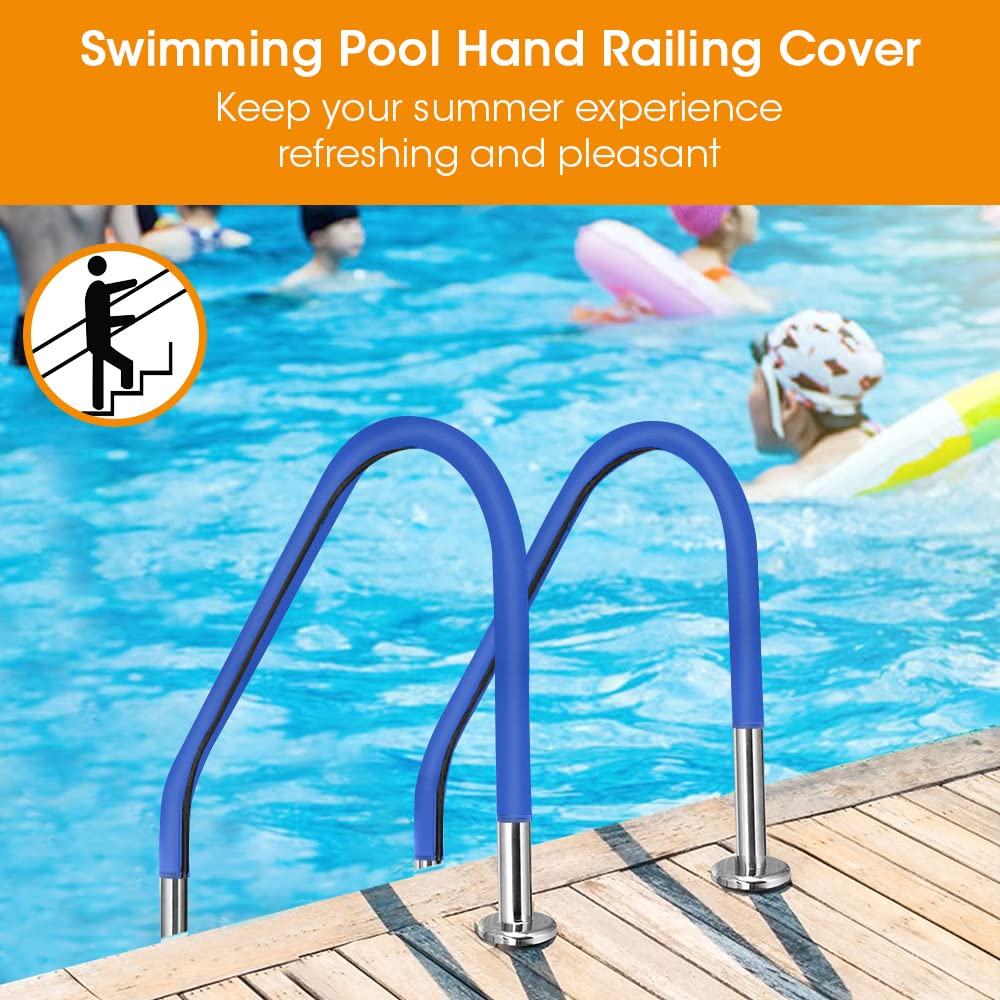 Pool Handrail Cover, 4 Feet Swimming Pool Hand Railing Covers with Zipper Slip Resistant Anti-Scald Safety Rail Grip Handles Sleeve for Swimming Pools Inground Ladder Hand Rail Grips-Blue