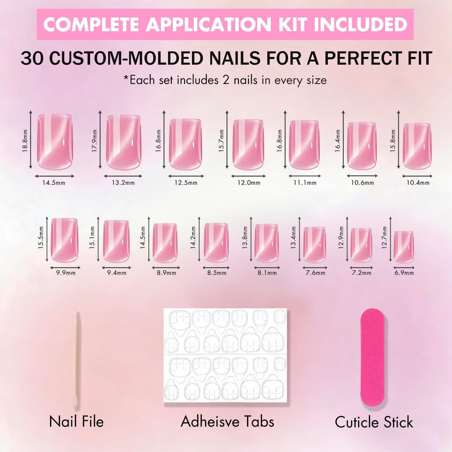 KQueenest Cat Eye Press On Nails Short - Dark Purple Press On Nails Square, 30 Pcs 15 Sizes Glitter Black Fake Nails Press ons, Thick Quality, Reusable Small Glue on Nail for Women Goth Party
