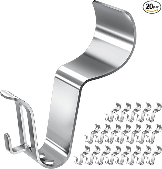 Amuille Vinyl Siding Light Clips, 20 Pack Vinyl Siding Hooks, Heavy Duty Stainless Steel Siding Hangers for Hanging Outside Holiday Decor, String Lights, Wreaths