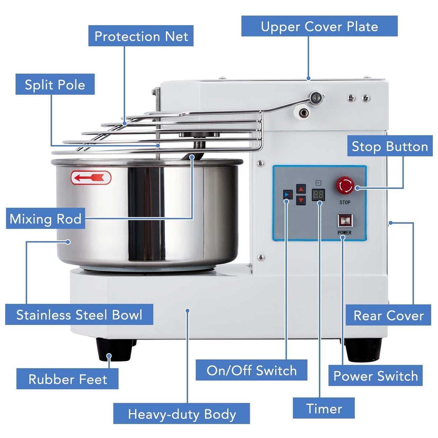 GarveeHome 10.5 Qt Household Stand Mixer, Touch Screen Dough Mixer Machine with Timer, Security Shield, 650W Dual Rotating Dough Kneading Machine Stainless Steel Bowl for Restaurant Bakery