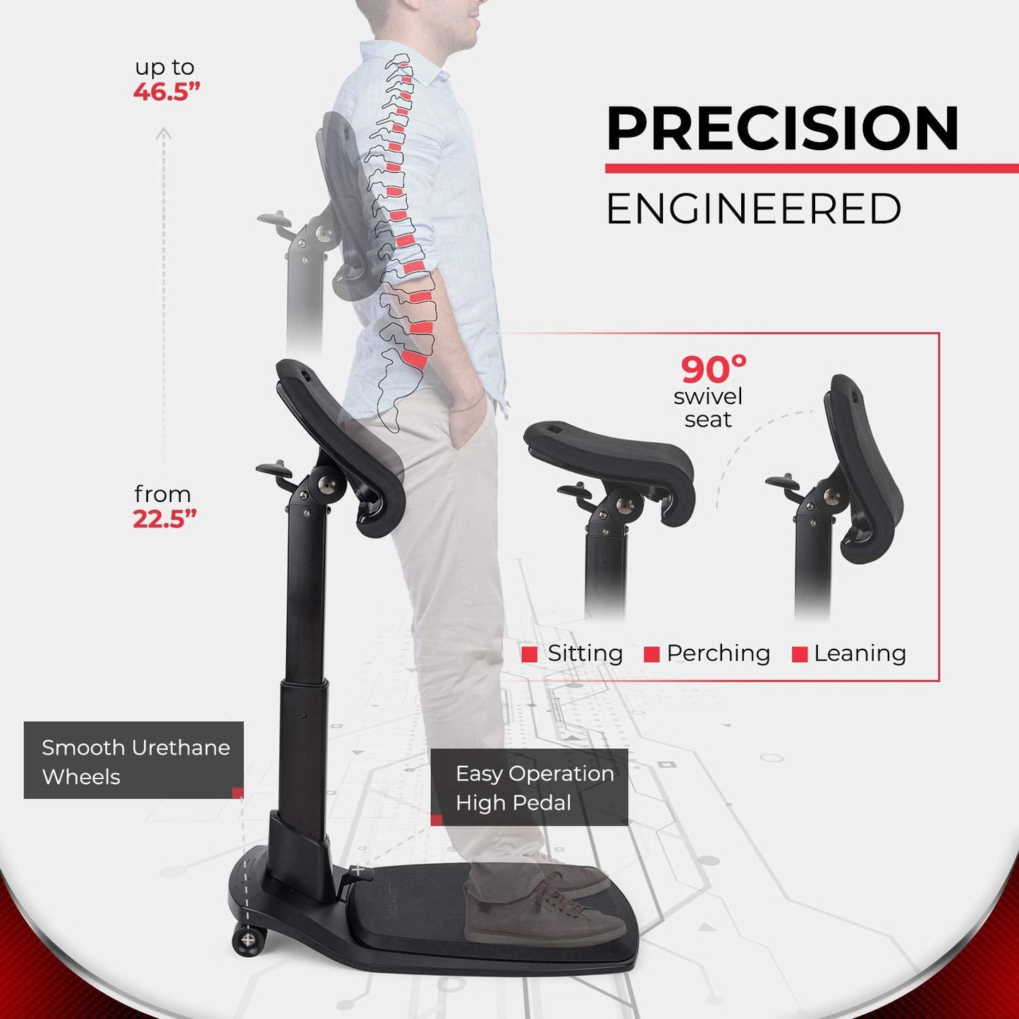 LeanRite Standing Desk Chair – Ergonomic Stool for Active Sitting & Posture Support | Adjustable Height Sit Stand Chair for Home Office Elite Upgraded Version with 3 Bonus Accessories