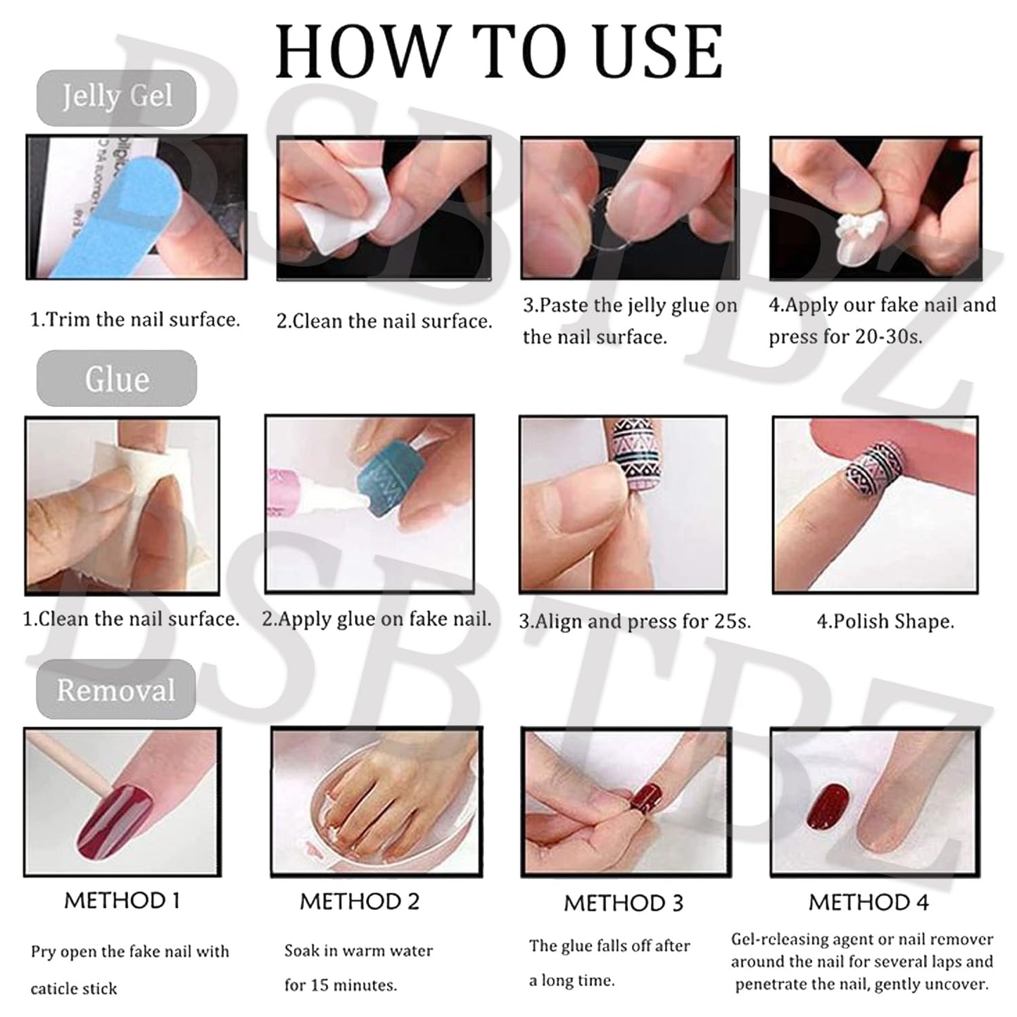 24Pcs Handmade Press on Nails Medium Almond French Tip Fake Nail with Bow Star Gilding Design Blue False Nails Full Cover Artificial Acrylic Rhinestones Nails Sparkling Stick on Nails for Women