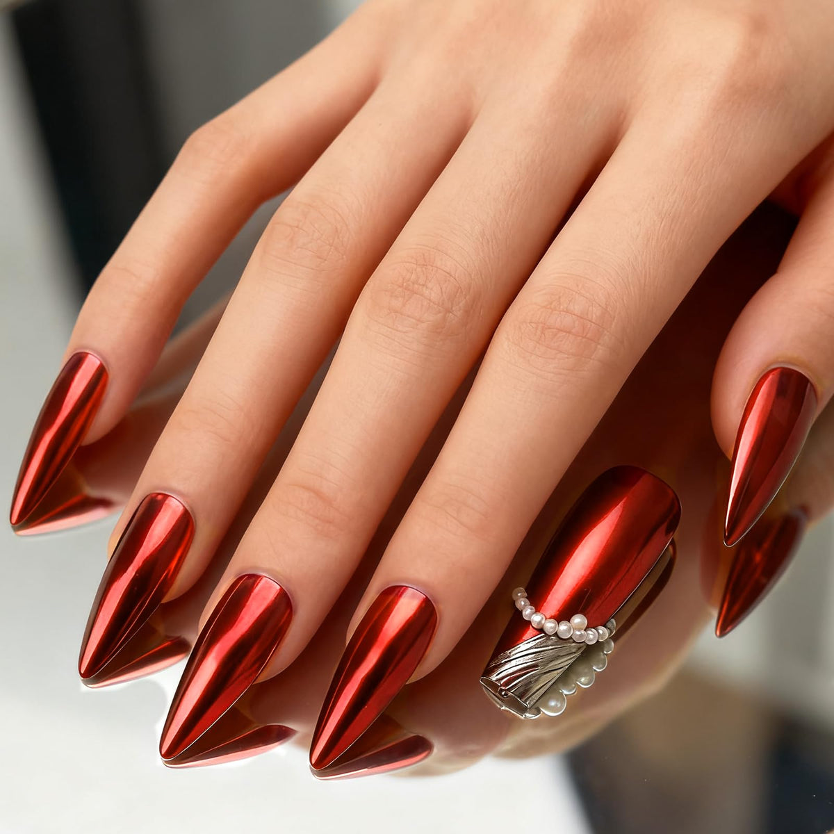 FNNZ Chrome Nail Powder, Red Metallic Nail Powder Pigment Premium Mirror Effect Salon Nail Art Glitter Dust for Valentines Gel Polish Decoration Home DIY Nail Manicure Supplies