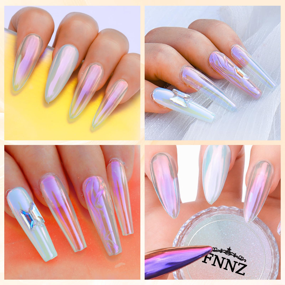FNNZ Chrome Nail Powder, Aurora Mirror Effect Unicorn Chrome Nail Powder, Mermaid Nail Chrome Powder for Nail Art Decoration, Light-Changing Pigment Dust Nail Chrome Powder for Women - Summer Violet