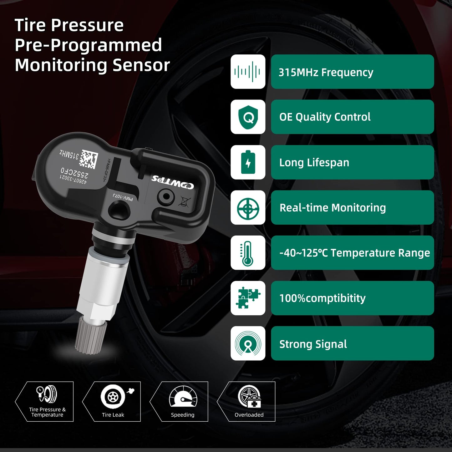 CDWTPS TPMS Tire Pressure Monitor Sensor, 4-Pack fit Toyota Lexus Camry Scion-Avalon, Camry, Corolla, Highlander, Prius, Rav4,Yaris, ES LS GS Series Replace#4260733011 PMV-107J-315MHZ