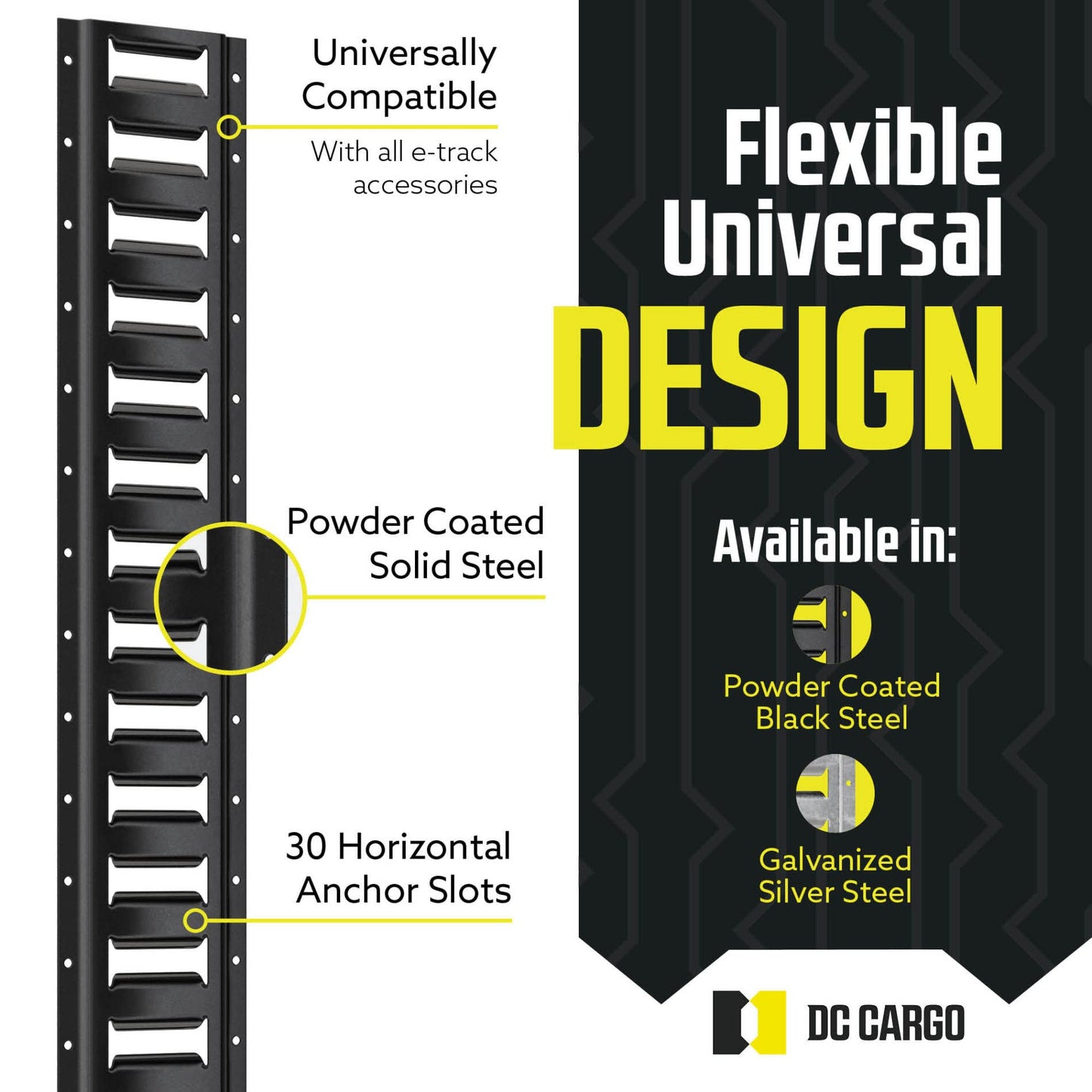 DC Cargo Mall E Track Tie Down Rail Kit 5' (8 Pack) for Garages, Vans, Trailers, Motorcycle Tie Downs, ATV Mountings-ETrack Bar Rails–Powder-Coat Black-Secure Cargo & Heavy Loads Up to 2,000lbs