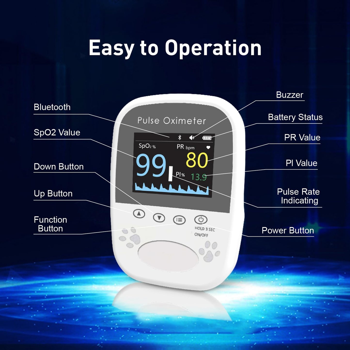 Free App Data Storage Veterinary Handheld AM1000A-Vet Blood Oxygen Saturation and Pulse Rate Tongue Probe Pets with Bluetooth