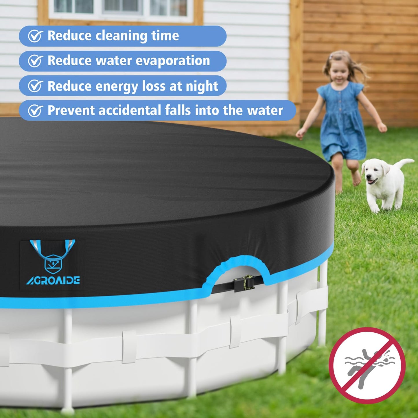 AGROAIDE 14ft Round Pool Cover, 420D Heavy Duty Oxford Fabric with Ratchet Tie Downs - UV Resistant, Cold & Keeps Out Debris