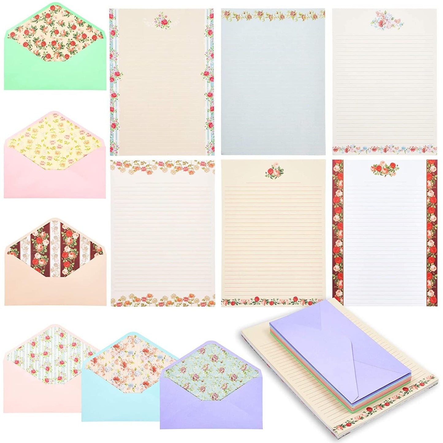 60 Sheets Vintage Floral Stationary with 30 Envelopes, Letter Writing Paper for Poems, Thank You Notes, Pen Pal, Scrapbook, Calligraphy (6 Designs, 10.2 x 7.25 In)