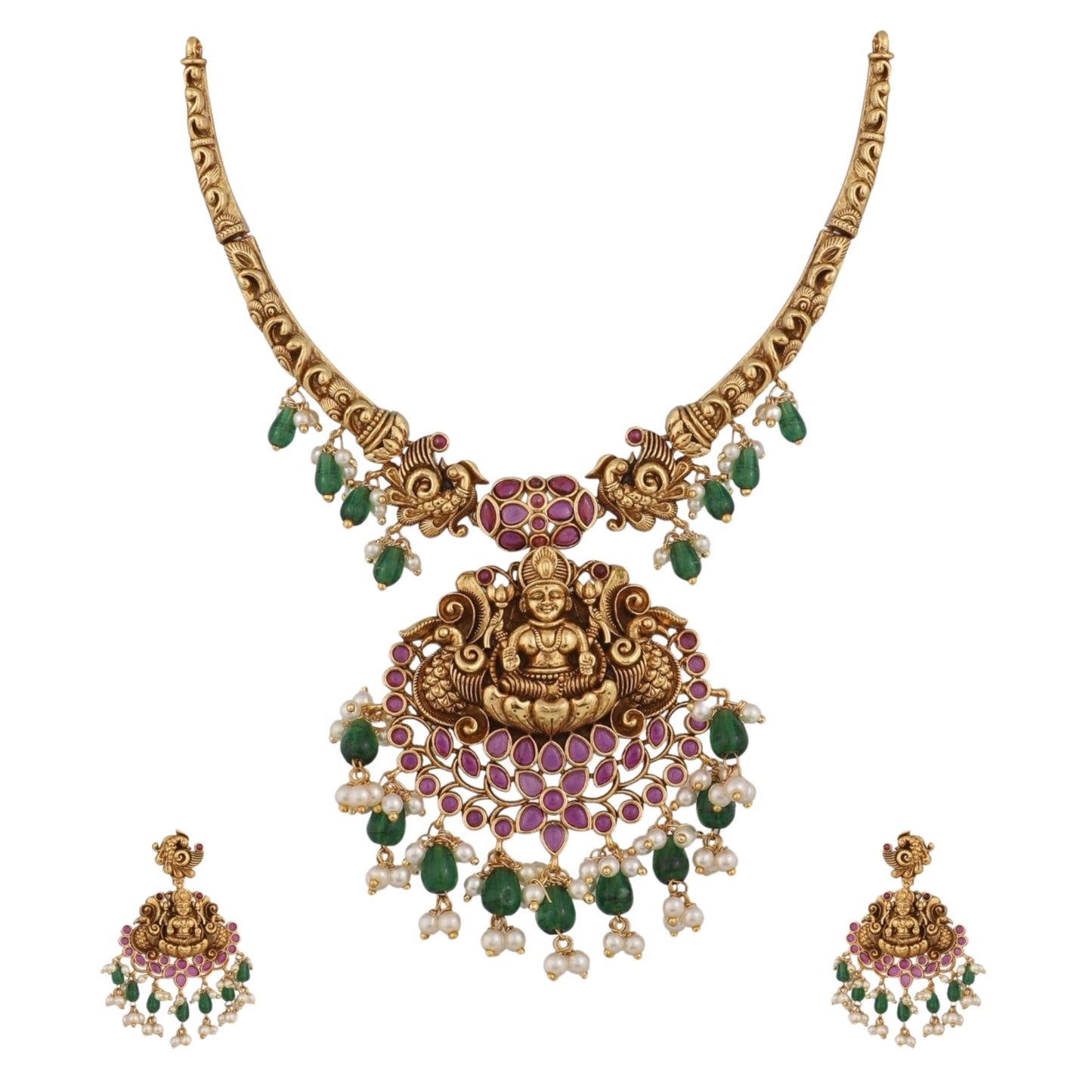 TARINIKA Antique Gold Plated Anandi Short Necklace Set with temple design - Indian Jewelry Sets for Women | Perfect for Ethnic Occasions | Traditional South Indian Necklace | 1 Year Warranty*