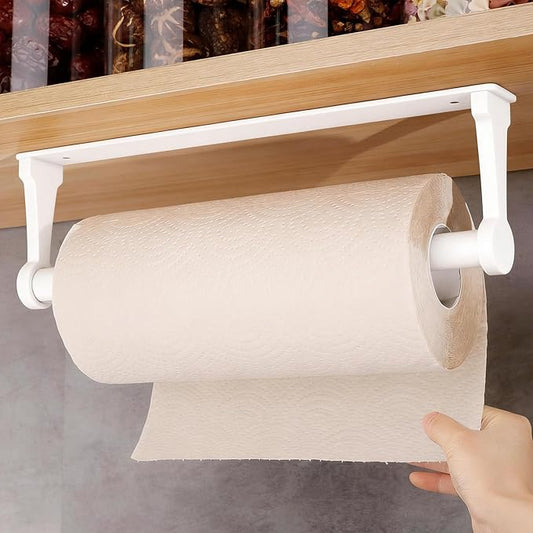 MONEER Kitchen Roll Holder Under Cabinet, Paper Towel Holder, Aluminum Alloy Kitchen Towel Holders, Self Adhesive Kitchen Roll Holder for Kitchen, Bathroom, Living Room (White)