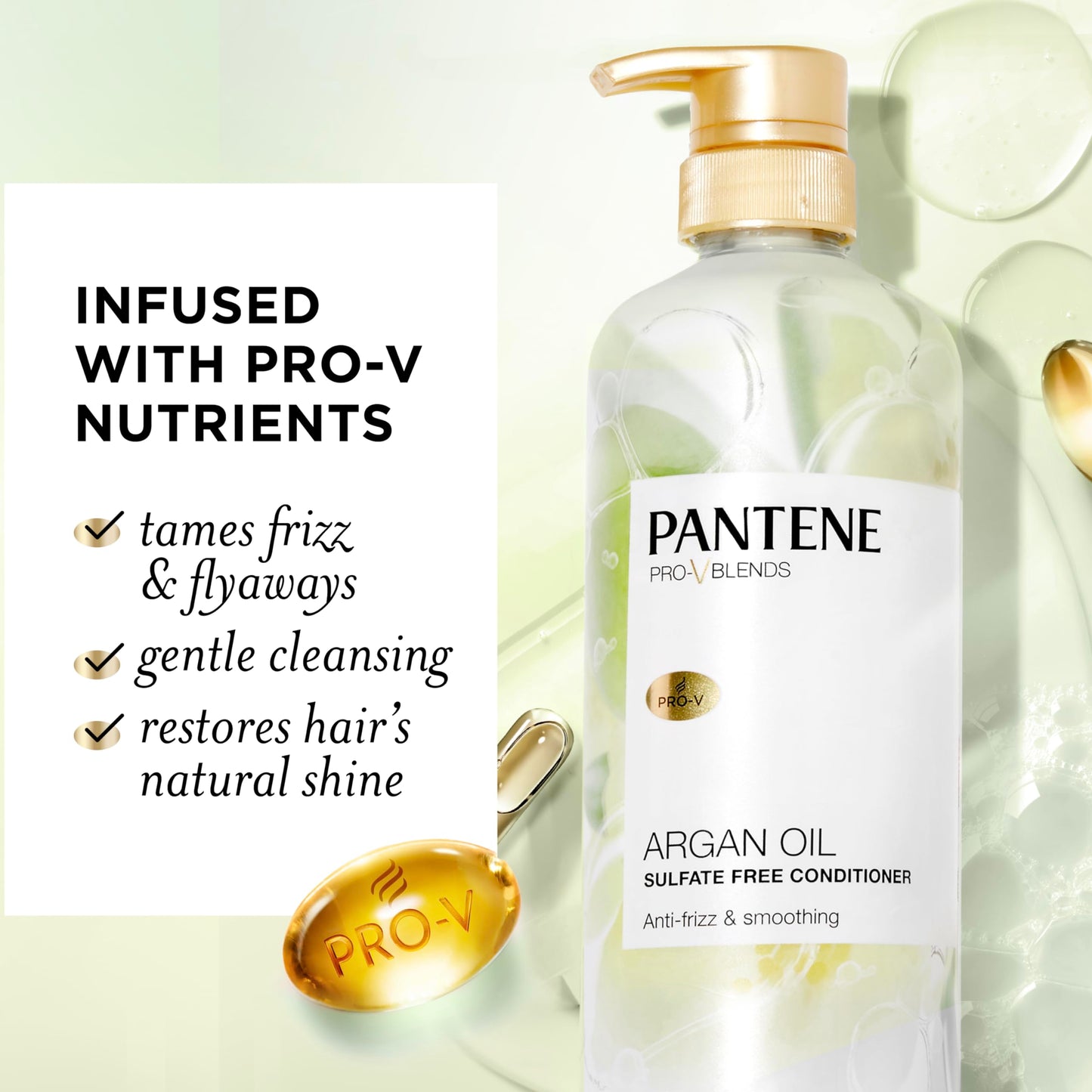 Pantene Argan Oil Conditioner for dry damaged hair, Smoothing and Moisturizing, Nutrient Infused with Vitamin B5, Anti Frizz, Safe for Color Treated Hair, Pro-V Blends, 30.0 oz