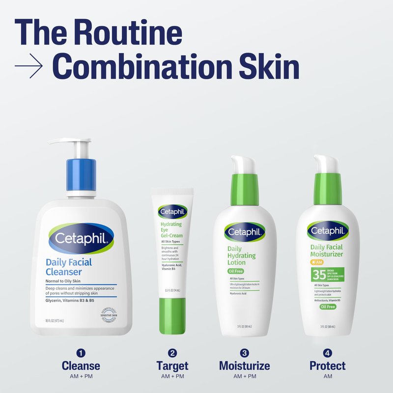Cetaphil Daily Hydrating Lotion for Face, With Hyaluronic Acid, 3 fl oz, Lasting 24 Hour Hydration, for Combination Skin, No Added Fragrance, Non-Comedogenic