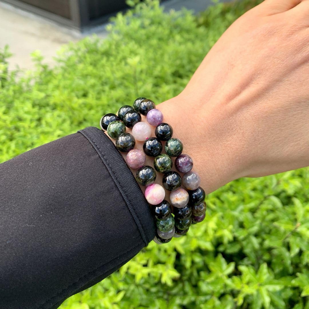 Adabele Real Natural Multi Colors Tourmaline Gemstone Beaded Bracelet 7.5 inch Stretch Chakra Healing Crystal Stone Jewelry Women Mom Gift (Unisex) GB8-B51