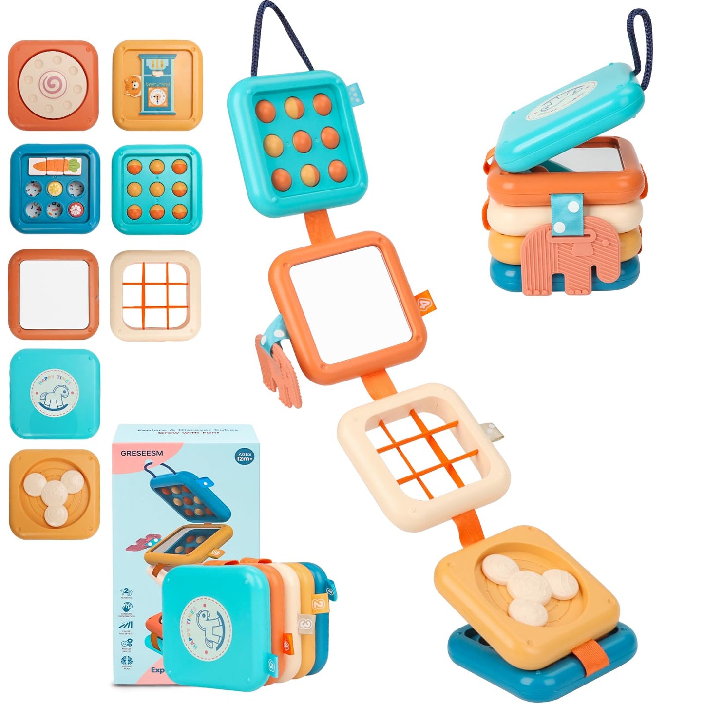 GRESEESM Montessori Busy Board for 1 Year Old, Toddlers Travel Toys for Ages 1–3, Sensory Activity Board for Airplane and Car, Baby Gifts for Boys Girls, Easter Basket & Stocking Stuffers