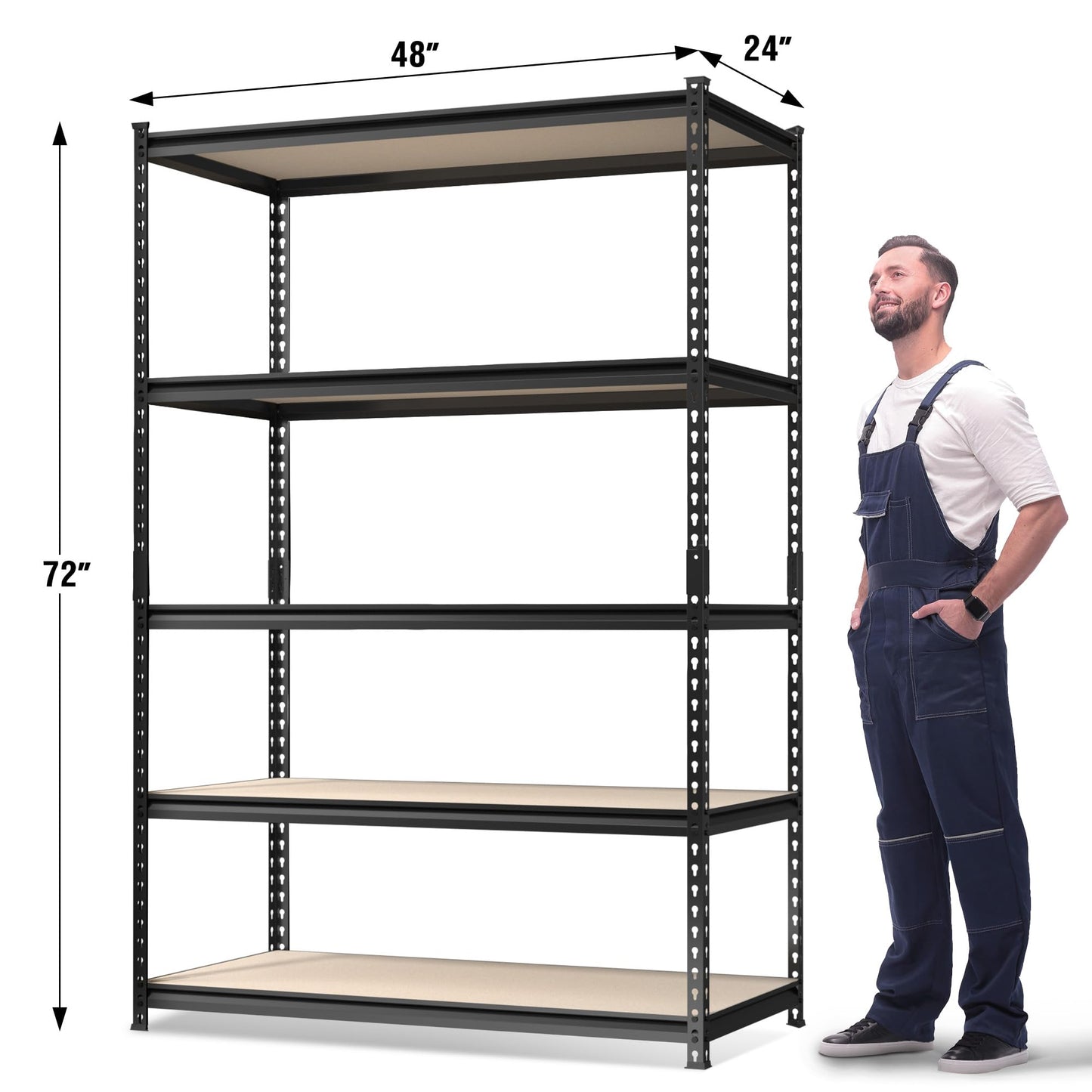 WORKPRO 5-Tier Metal Garage Shelving, 48”W x 24”D x 72”H, Adjustable Storage Rack, Heavy Duty Shelf with Particle Board, 2500 lbs Load Capacity (Total) for Garage, Basement, Warehouse, Kitchen