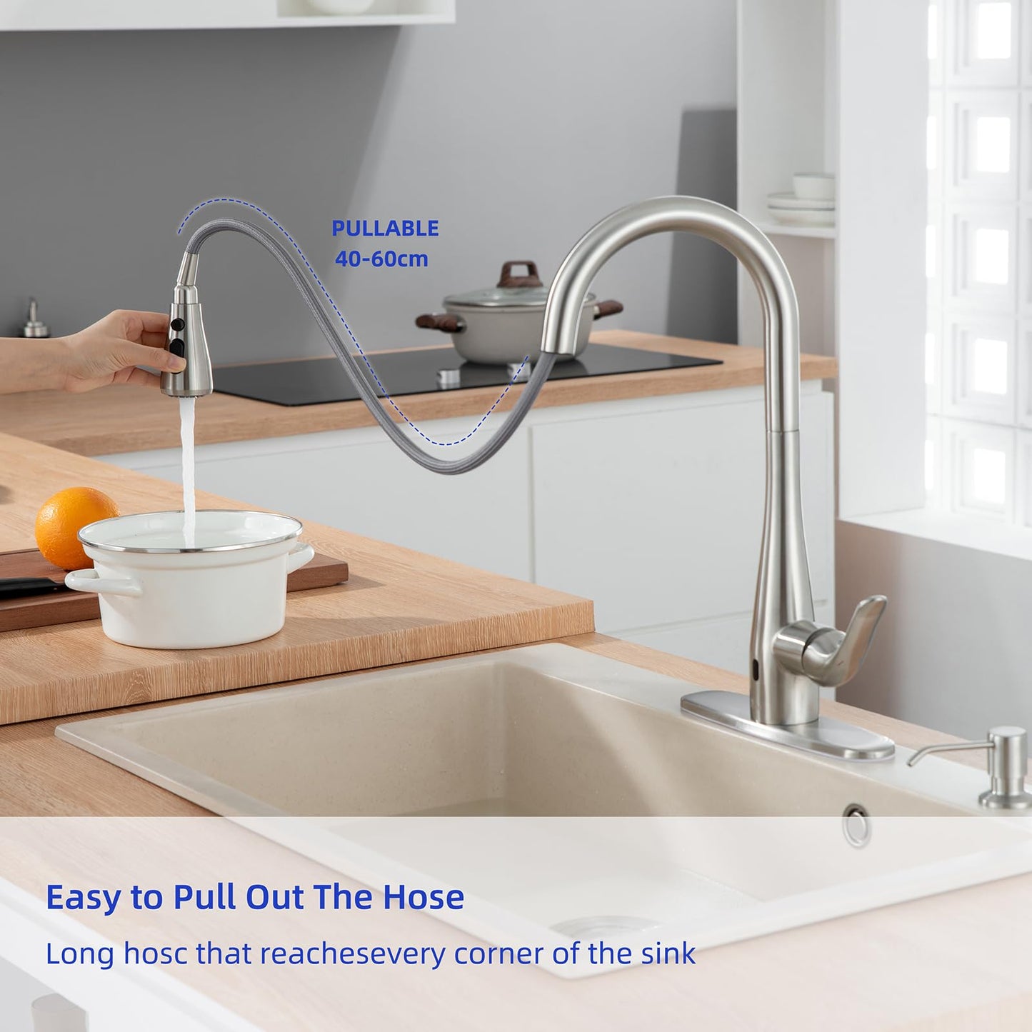 HGHGK Touchless Kitchen Faucet with Soap Dispenser and Pull Down Sprayer - Single Handle Sensor Kitchen Sink Faucet, 1 or 3 Hole Design for Modern Farmhouse Kitchens and Bar Sinks