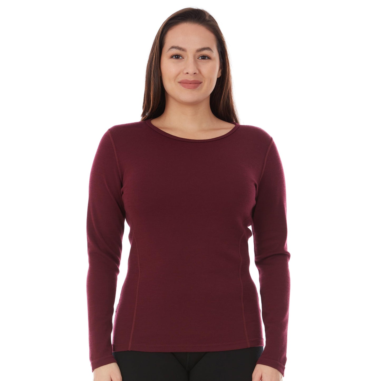 100% Merino Wool - Women's Midweight Top and Bottom - Thermal Base Layer Set - Burgundy - X-Large