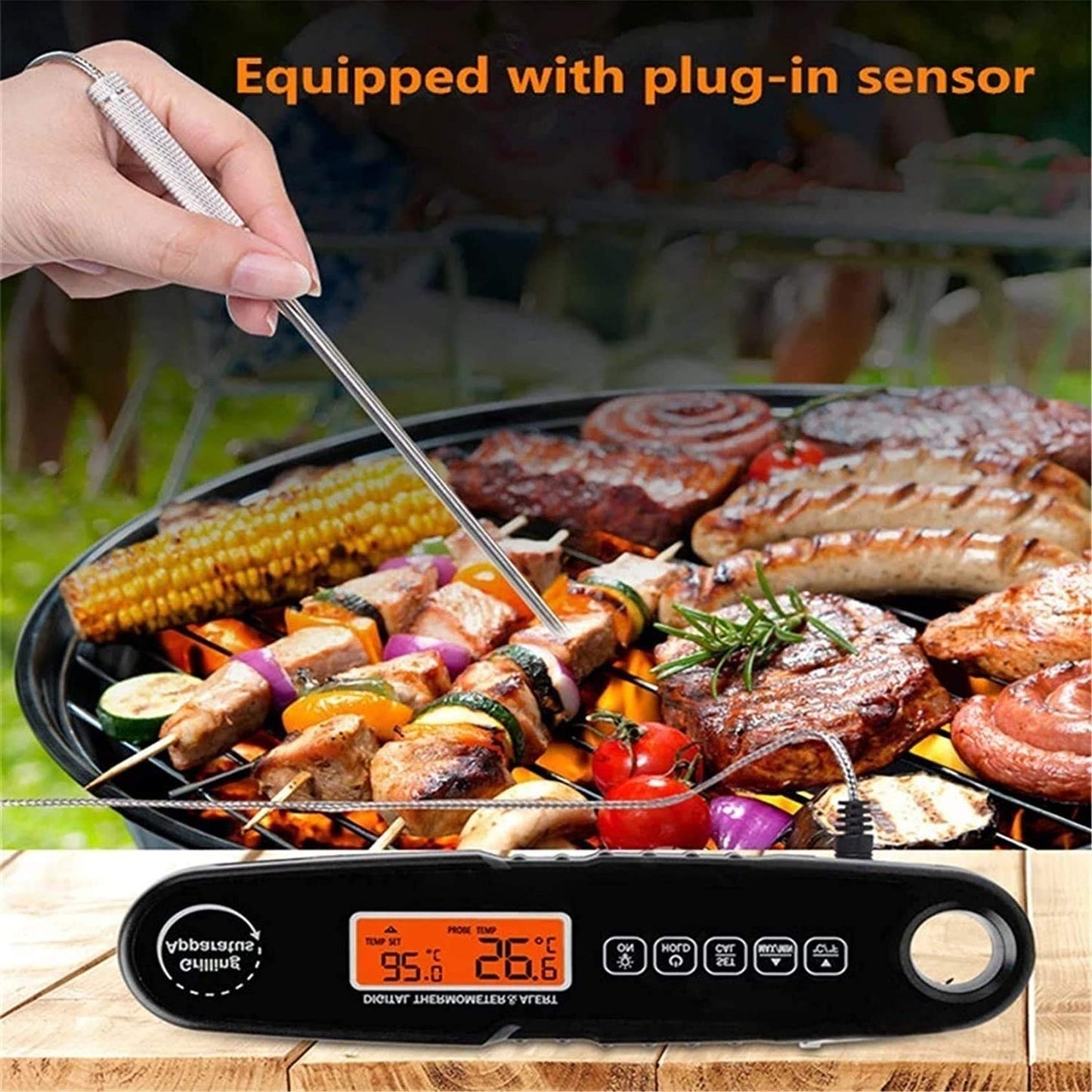 Digital Meat Thermometer, Food Thermometer Instant Read for Grilling, Digital Thermometer with Backlight Alarm Function for Outdoor BBQ, Cooking, Party(Blue)
