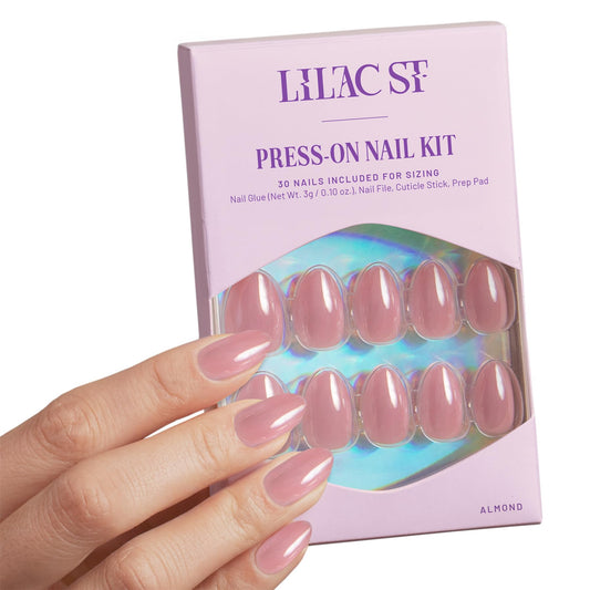 Lilac St - Press on Nails, Afterglow (30 Nails, 15 Sizes) - Short, Almond, Pearl + Glossy, Opaque - Brush-On Nail Glue, Nail File, Cuticle Stick, Prep Pad - Cruelty Free, Vegan, Women Founded