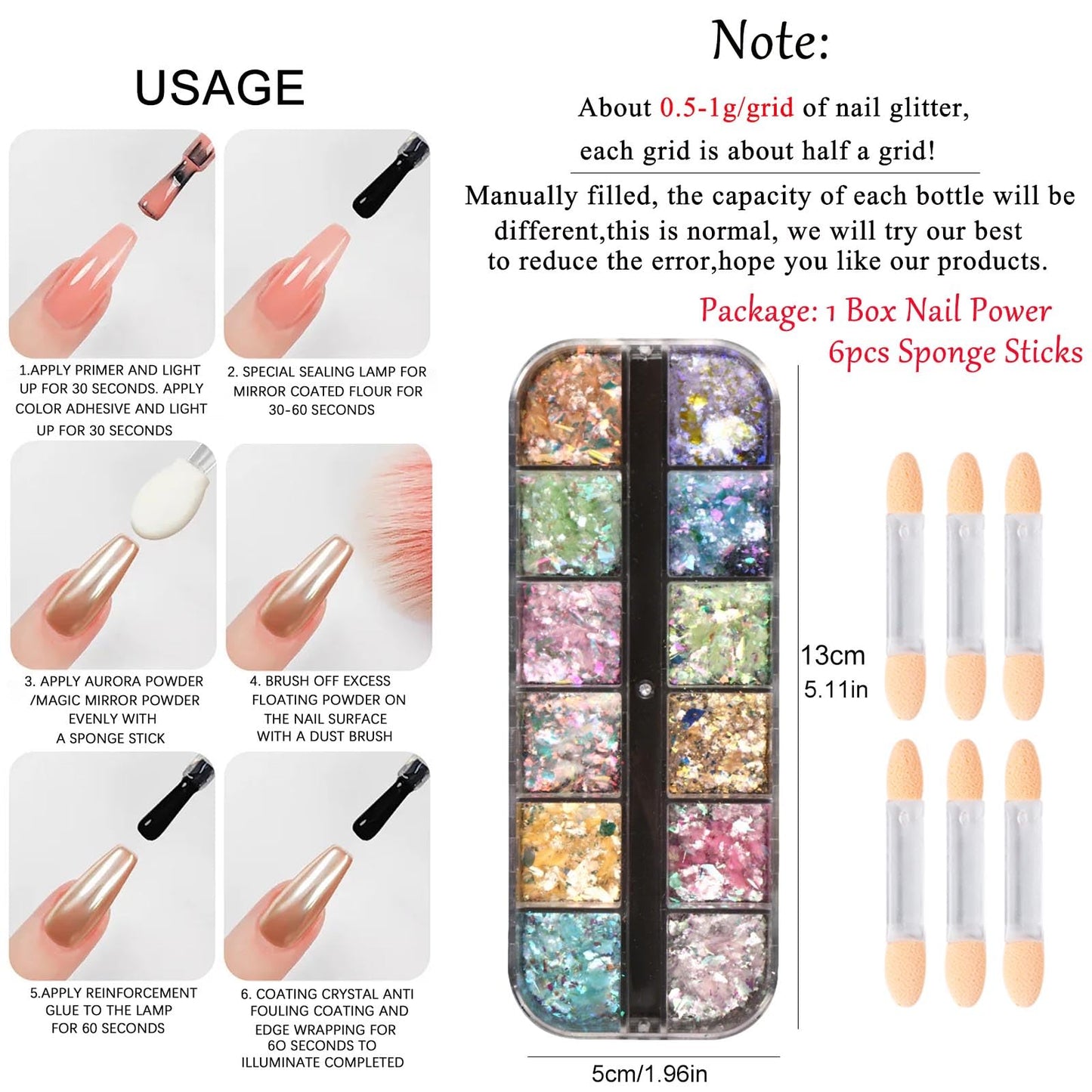 Holographic Aurora Opal Nail Flakes,12 Colors Iridescent Mermaid Nail Powder Gradient Ice Slag Nail Sequins Spring Summer for Gel Polish, Acrylic Nails, DIY Manicure & Resin Craft Supplies