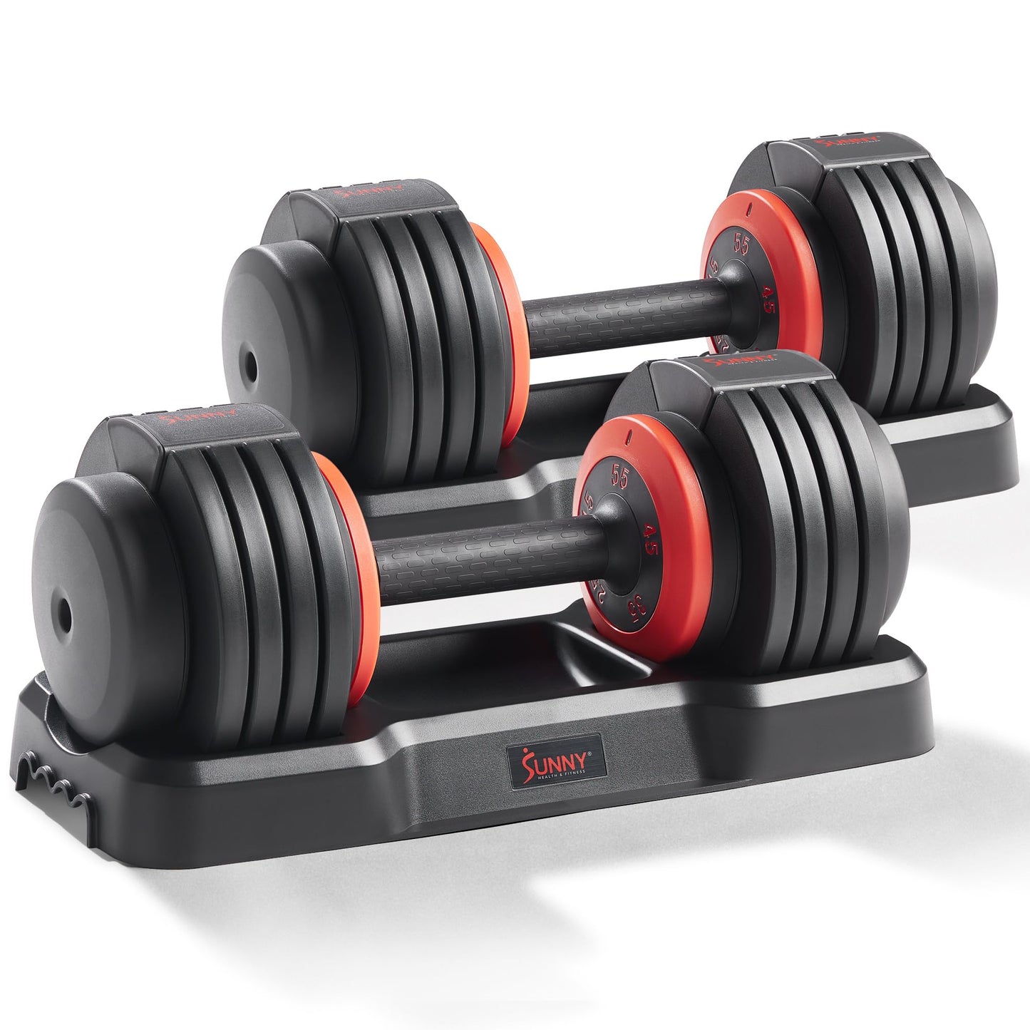 Sunny Health & Fitness Elite Adjustable Dumbbell 55-Pound, Space Saver, Secure Quick-Lock, Anti-Slip Steel Handle, Home Gym Fitness (Single Dumbbell) (weight 15,25,35,45,55) – SF-DB01-055