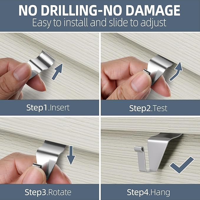 Antimbee Vinyl Siding Hooks Hanger,10 Pack No Hole Siding Hanging Hanger,Heavy-Duty Stainless Steel Siding Hooks for Hanging on Patio,Vinyl Siding Clips Applicable to Outdoor or Holiday Decoration