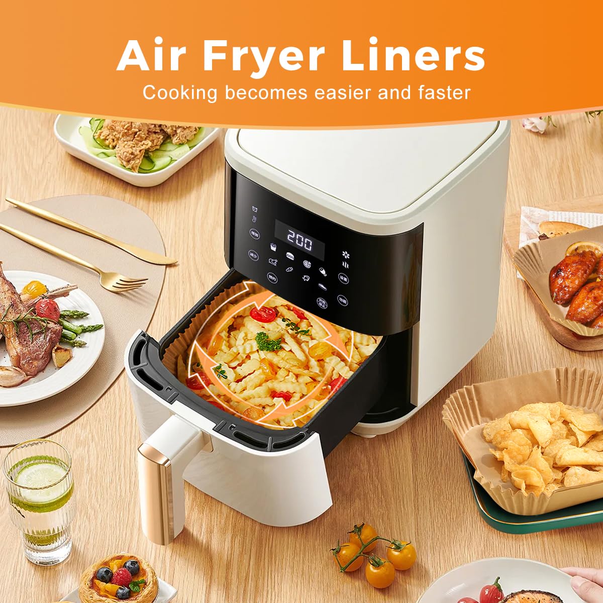 Vailnd Air Fryer Disposable Paper Liners 9inch Square, 125PCS Non-Stick Food Grade Air Fryer Parchment Paper, Oil Resistant & Waterproof Baking Liner for 8-12 QT Air Fryer Oven
