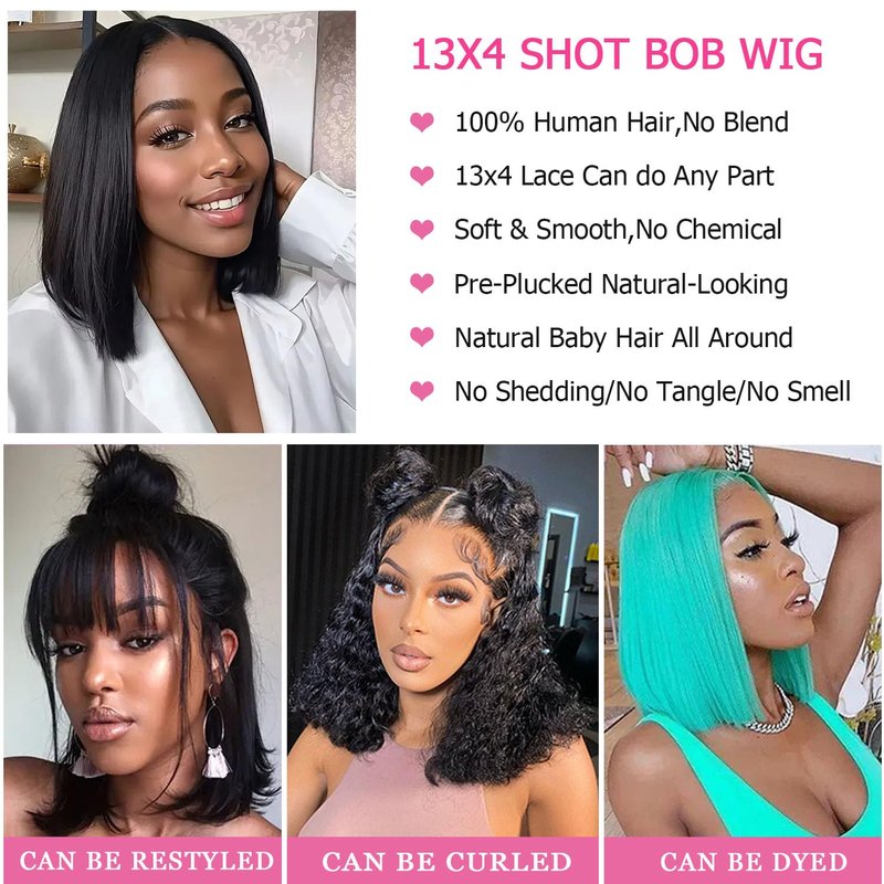Hertune Bob Wig Human Hair 13x4 Frontal Lace Wig Human Hair 180 Density Glueless Pre Plucked with Baby Hair Straight Bob Wigs for Black Women 180% Density Pre Plucked Natural Color 12 inch