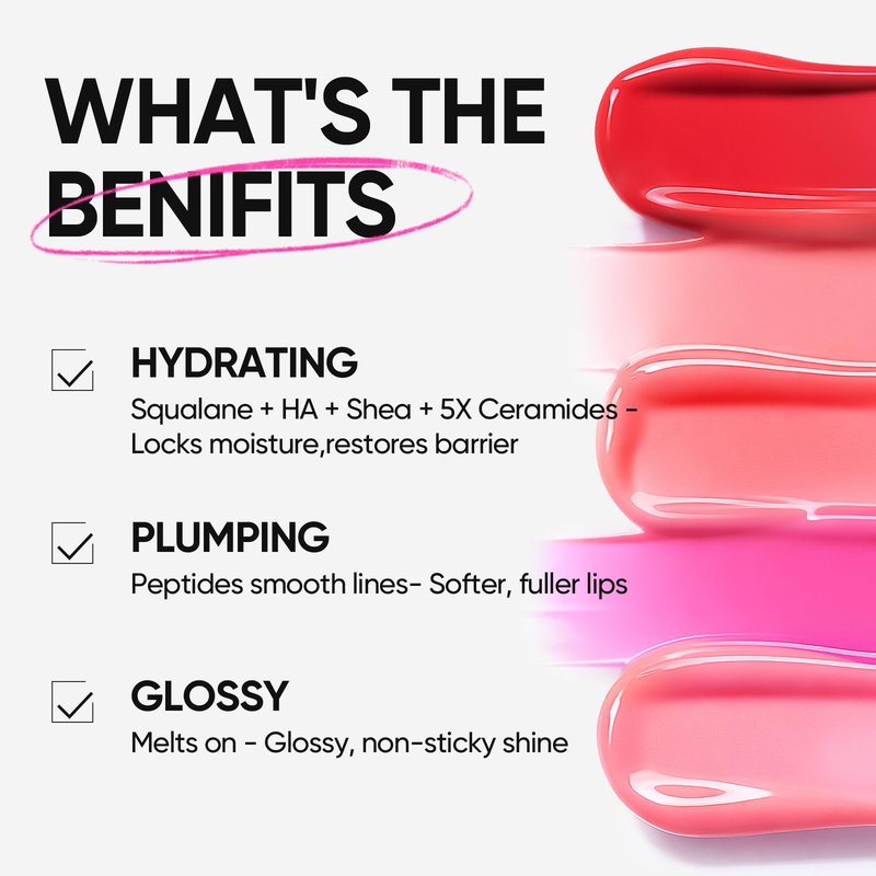 SKINTIFIC Peptide Brightening Lip Serum, Hydrating & Plumping Tinted Lip Gloss, Moisturizing Lip Balm with Polypeptides & Squalane for Glossy Sheer, Smooth Lips