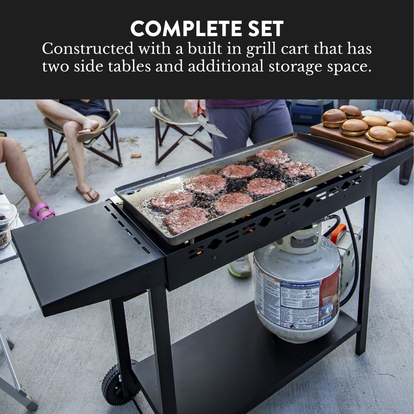 Gas One Flat Top Grill With 4 Burners - Premium Propane Outdoor Grill Cart - Stainless Steel Auto Ignition Camping Griddle - Easy Cleaning Cooking