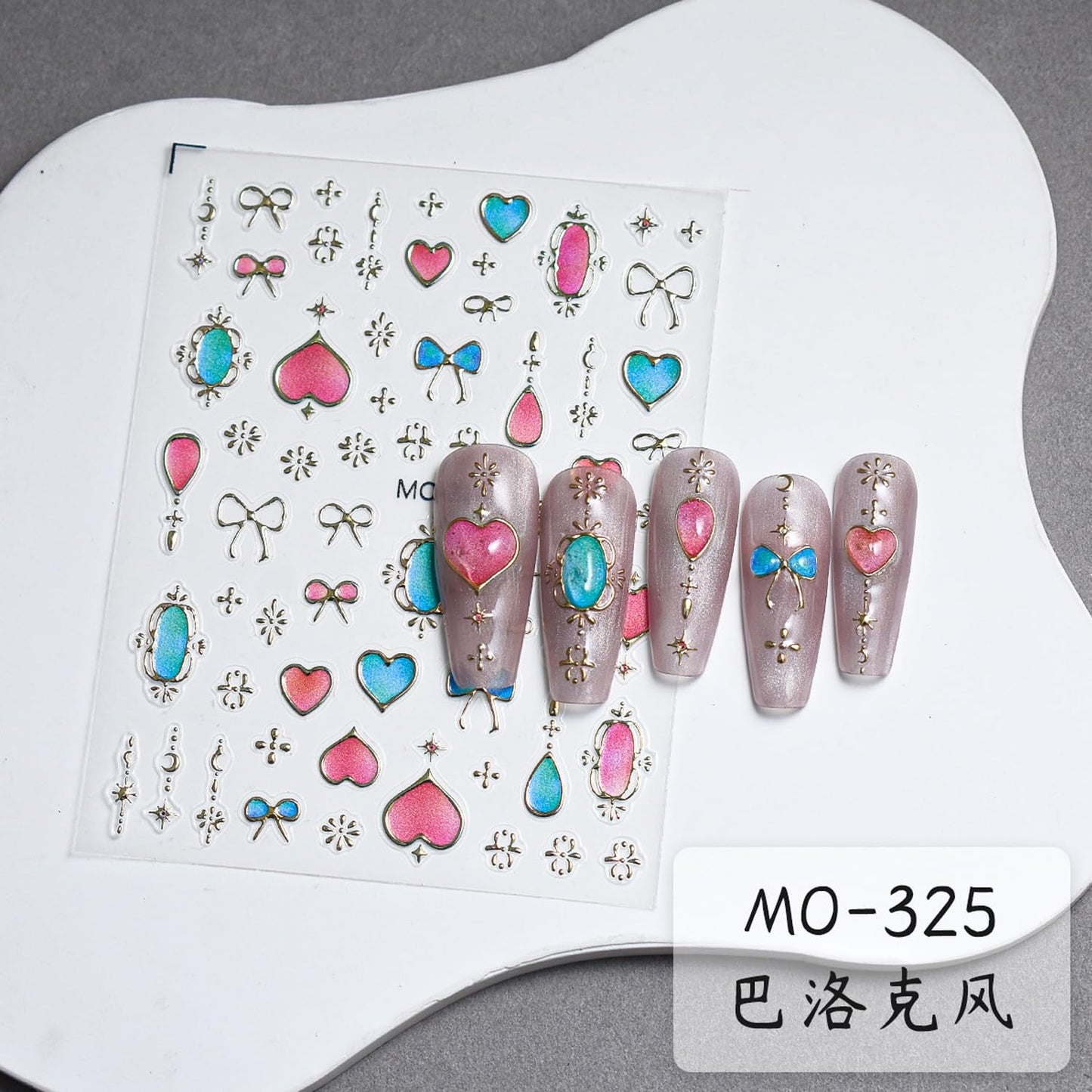 Metallic Nail Stickers 3pcs Fashion Gold Bronzing Love Heart Moon Star Butterfly Bow Totem Designs,5D Luxury Nail Decals Relief Nails Adhesive Slider Manicure Salon Party Wedding DIY Decor for Women