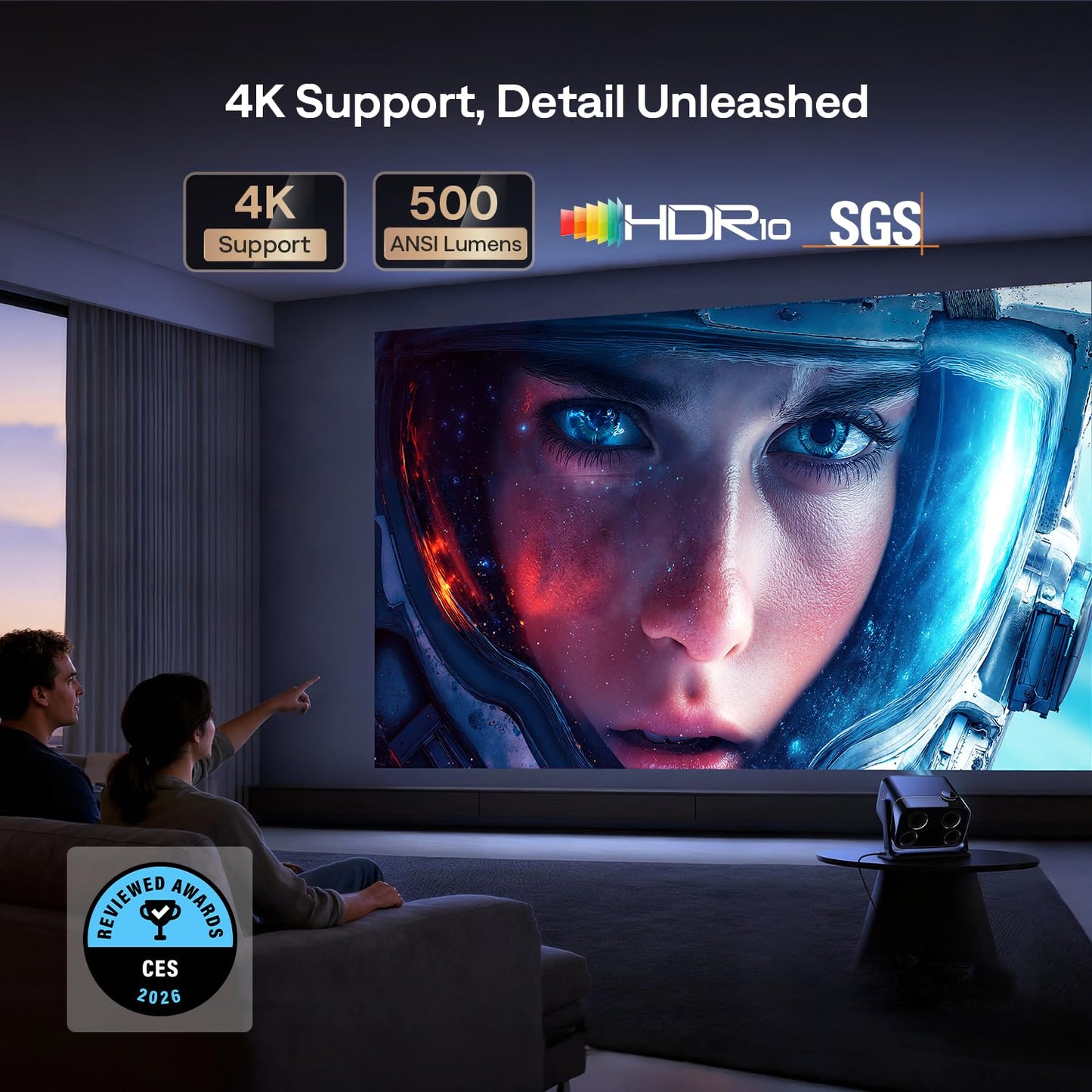 Aurzen BOOM mini Google TV Smart Projector with WiFi and Bluetooth, Voice Control, Family Mode, 20W Dolby Audio, Real-Time Focus, 4K Supported Movie Projector for Bedroom/Home Theater/Outdoor, Black