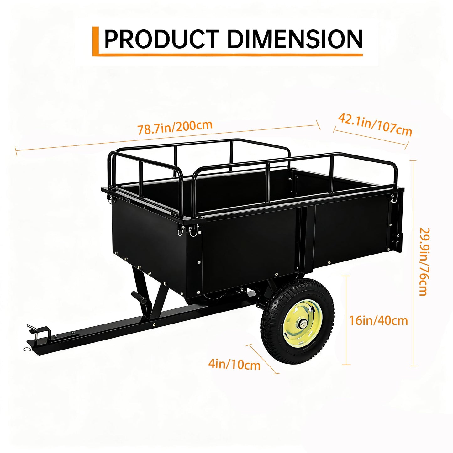 GarveeLife Utility Trailer, ATV Steel Garden Trailer, 750 LBS 15 Cu.Ft. with Removable Sides, Pneumatic Tires and Quick Dump Pull Back, Heavy Duty Lawn Mower Trailers for Lawn Mowers, Tractors, Farm