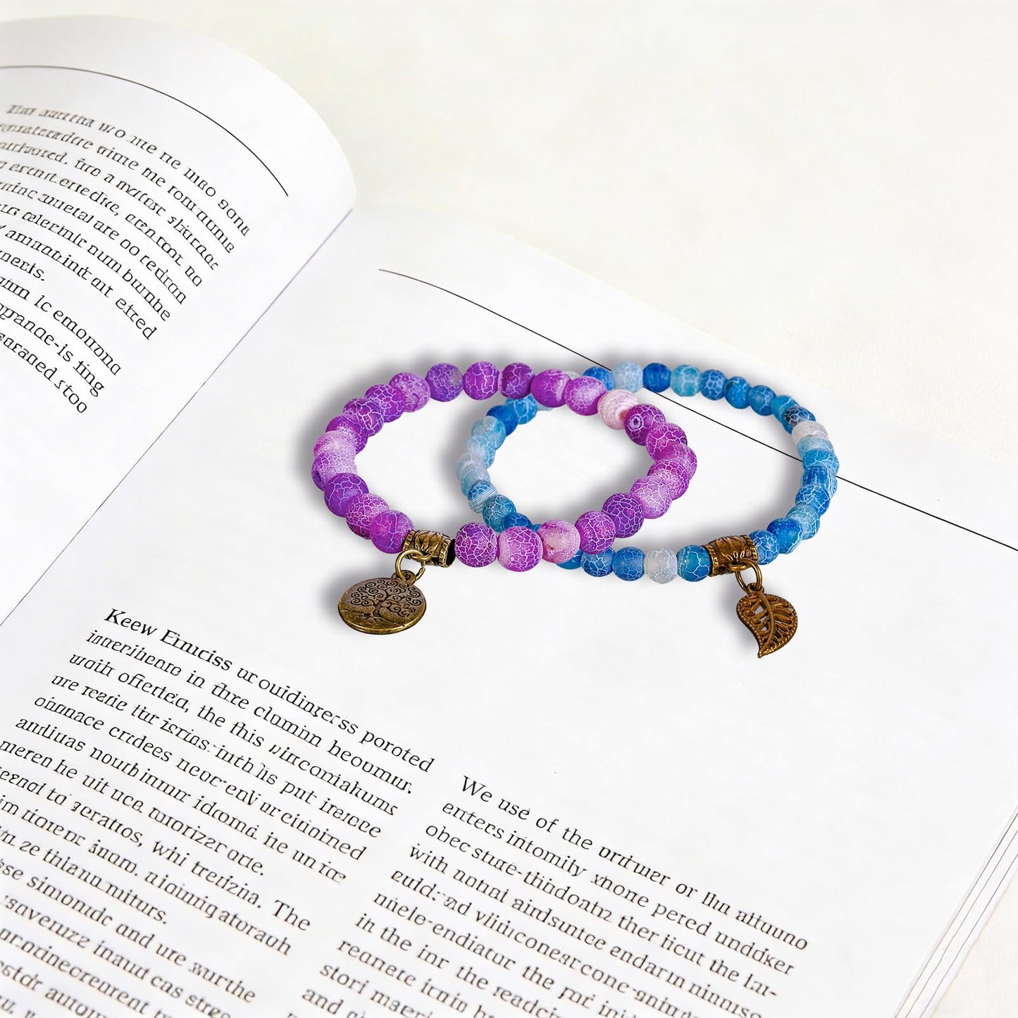 2Pcs Bracelets for Women, Healing Crystal Bracelet with Tree of Life Charm, Yoga Meditation Bracelet, Stretch Beaded Bracelets for Stress Relief, Yoga, Meditation and Daily Wear (Purple and lake blue)