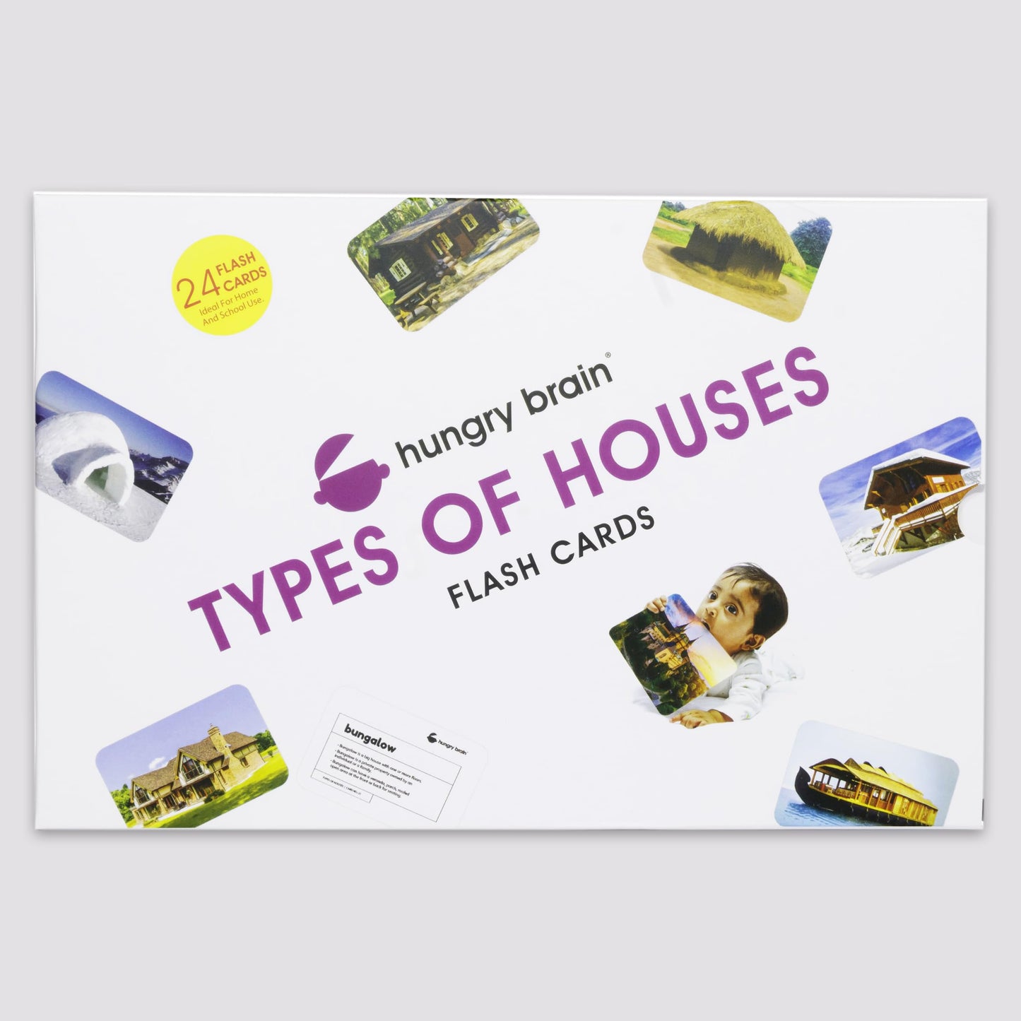 Hungry Brain Types of Houses High Contrast Baby Flash Cards 3 Months to 6 Years | Visual Stimulation Cards | Brain Development, Montessori Early Learning for Toddlers, Infants, Preschool Kids
